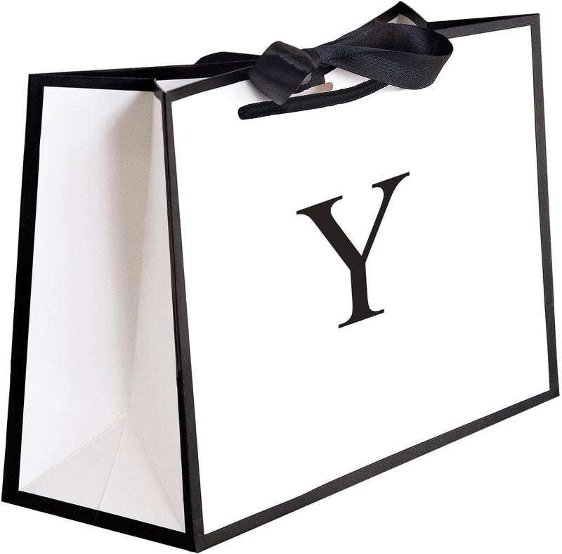 QLSKO Initial Gift Bag with Bow Ribbon Personalized Horizontal Paper Bag Monogrammed Birthday Gifts for Women Men (Y-Small) - Image 1